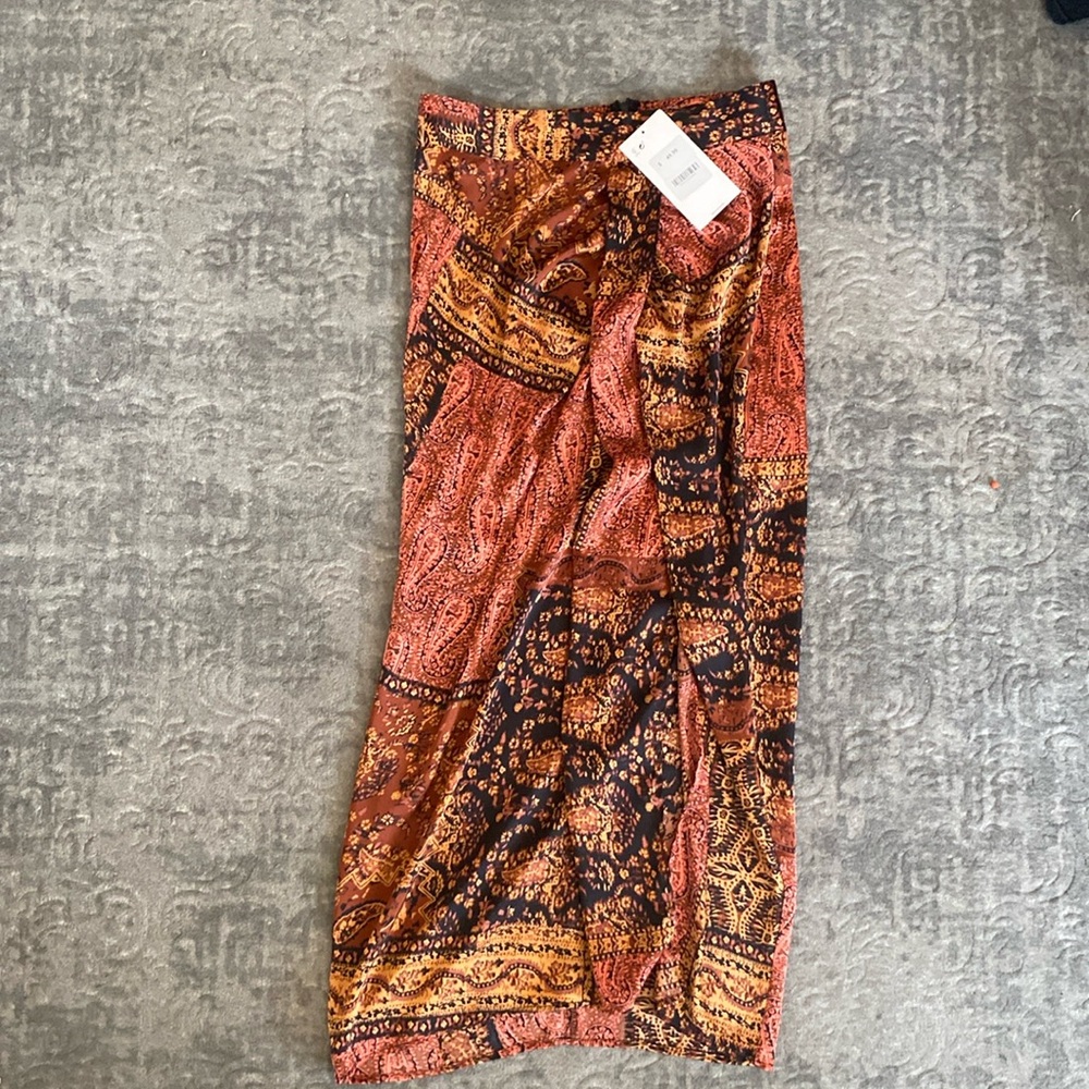 Zara Rust Orange & Black Printed Midi Skirt
